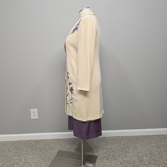 Sioni 2 Piece Suit Plus Size 18 Midi Dress Blazer Cream Purple Floral Embroidery - Picture 2 of 12